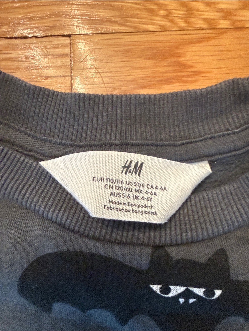 H&M Boys Dark Gray Sweatshirt with Black Bat Print 5T/6 Halloween spooky bats - Picture 2 of 4